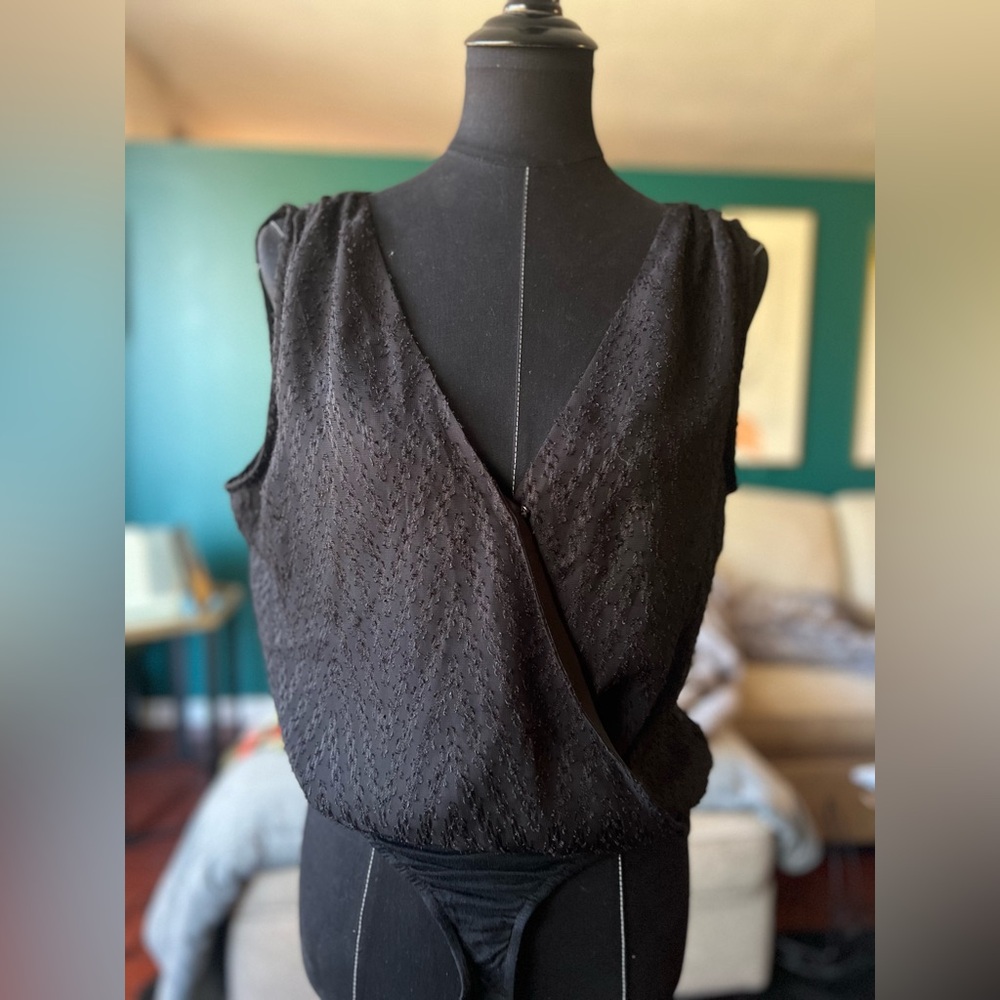 Windsor Black Textured Wrap Blouse